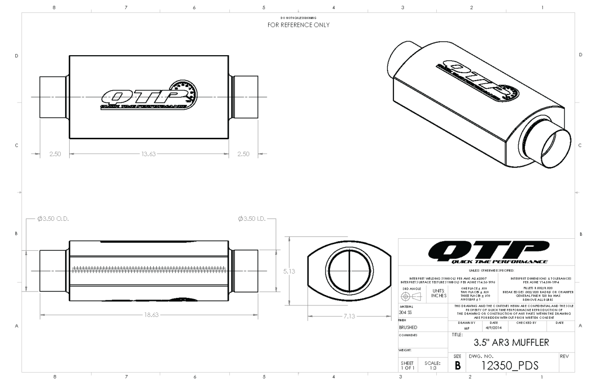 thumbnail image 2 of FUDA INDUSTRIES 3.0in In/Out Exhaust Muffler - 4.5in Round Body, 409 Stainless, Moderate Sound 2 of 6